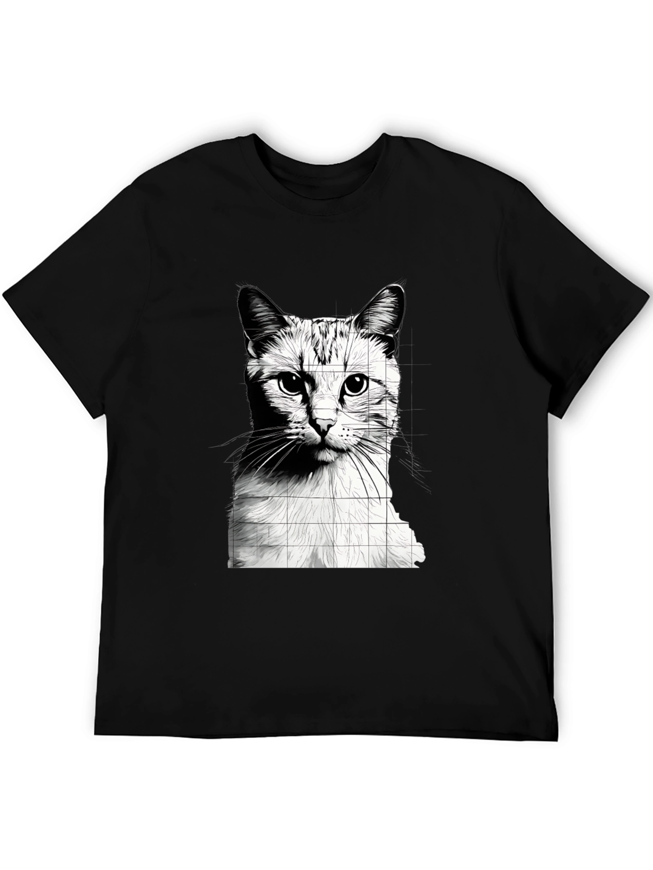Cat Grid Graphic Tee - Stylish Black T-Shirt