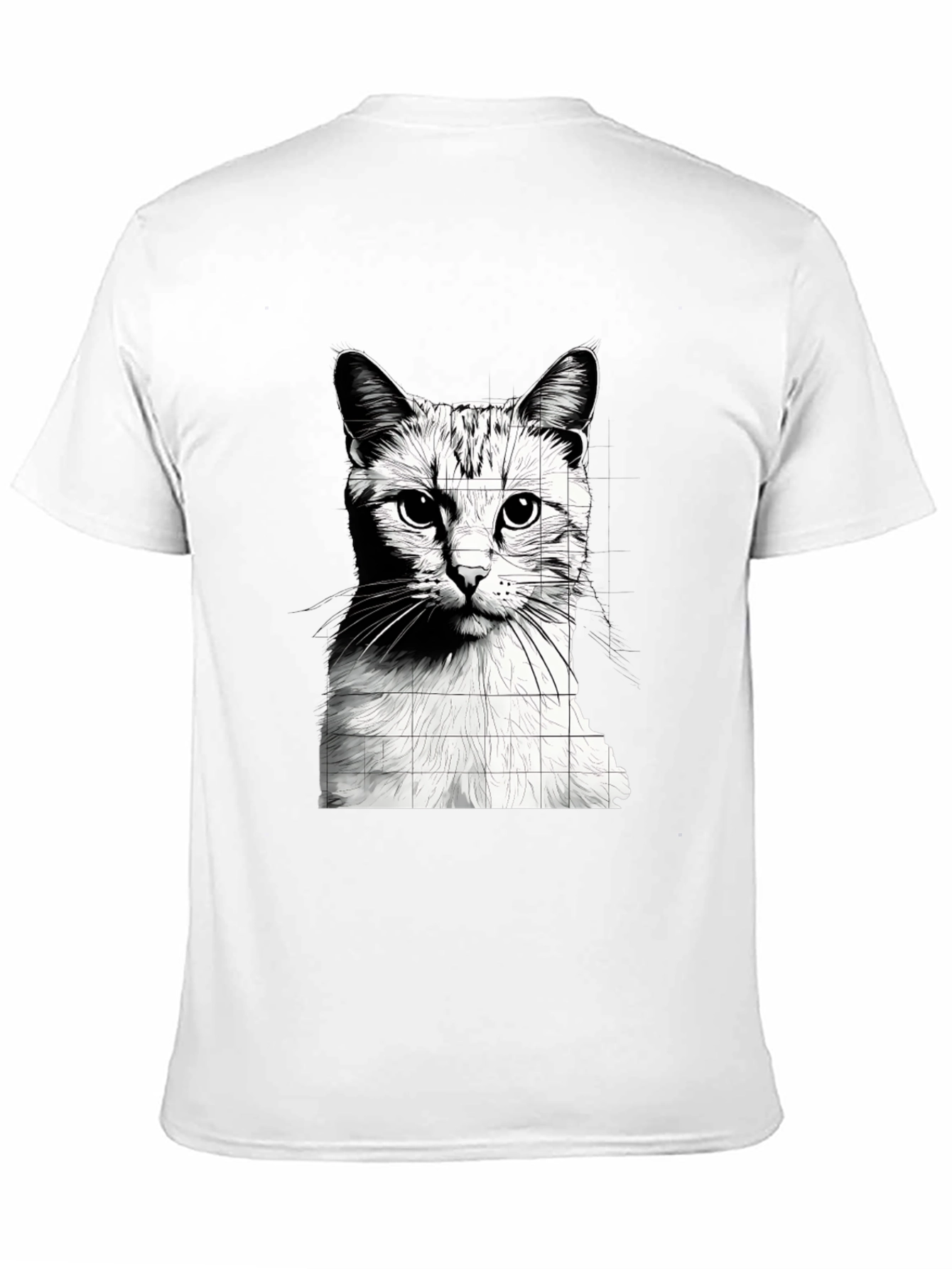 Cat Grid Graphic Tee - Stylish Black T-Shirt