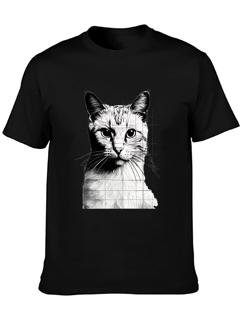 Cat Grid Graphic Tee - Stylish Black T-Shirt