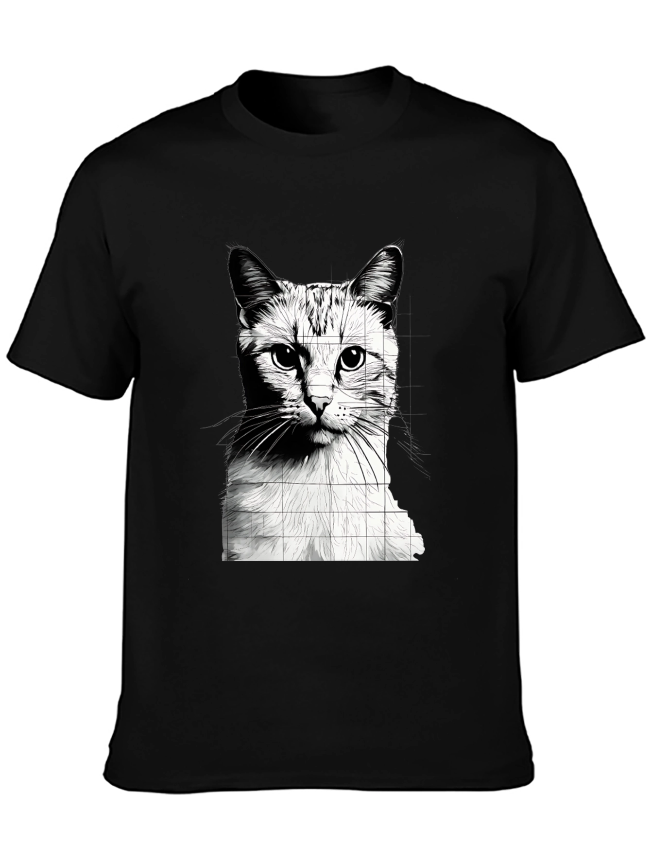 Cat Grid Graphic Tee - Stylish Black T-Shirt