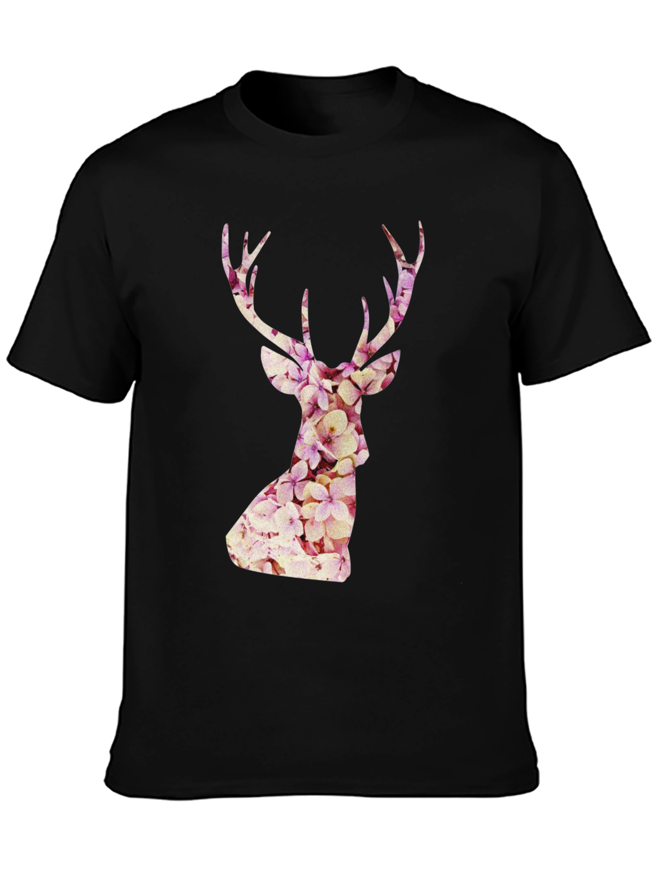 Floral Deer Head Graphic Tee - Trendy Mens Black T-Shirt