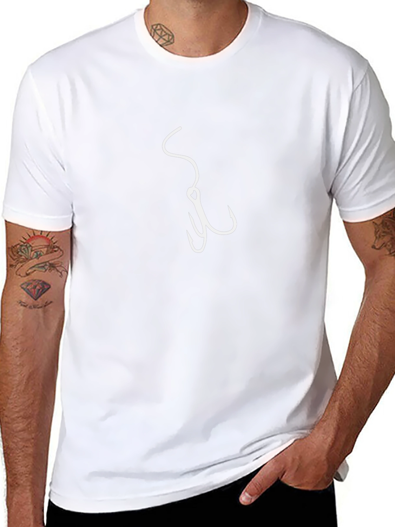 Fishing Hook Graphic Tee - Black Cotton T-Shirt