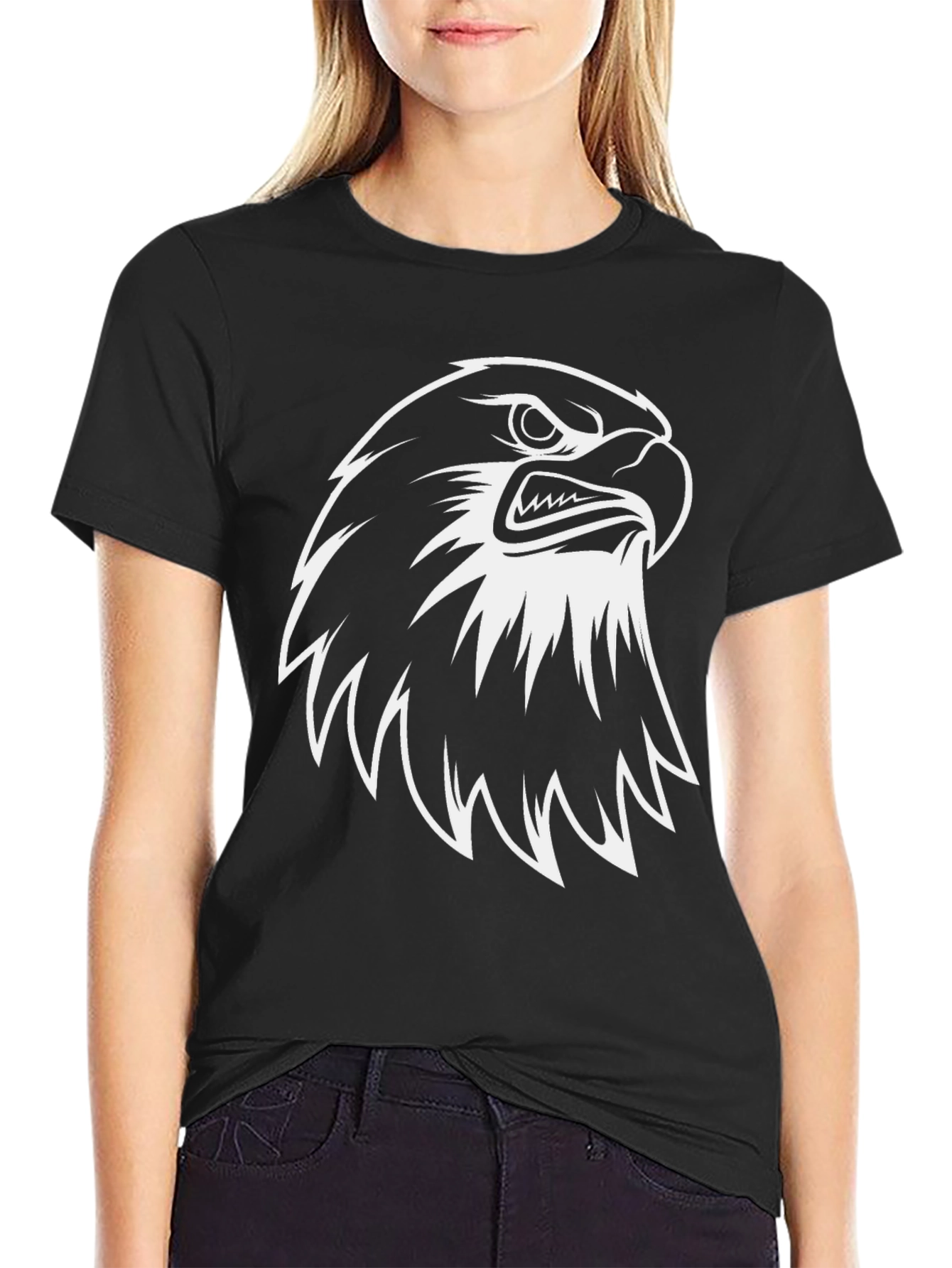 Eagle Graphic Tee - Black Cotton Casual