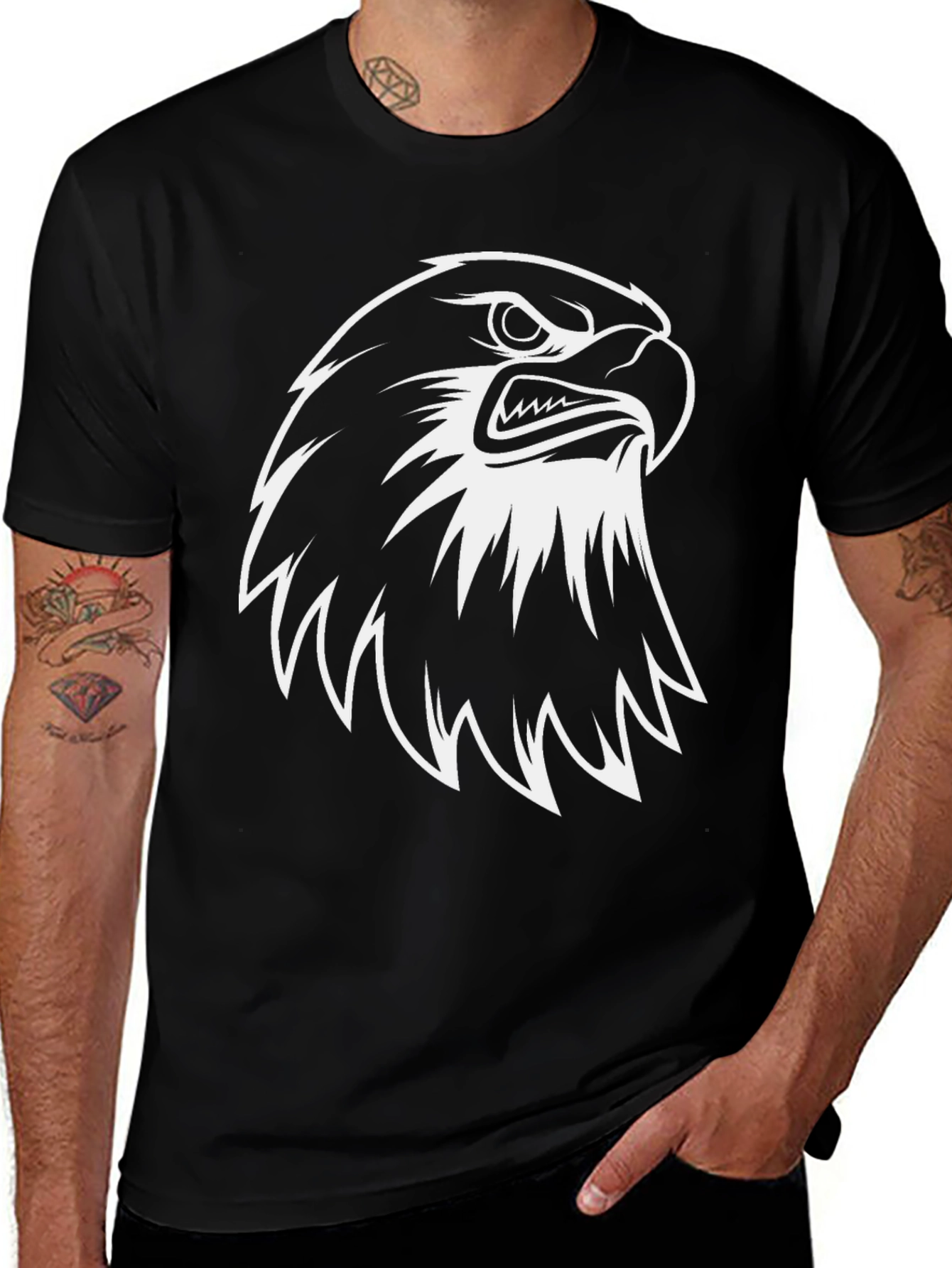 Eagle Graphic Tee - Black Cotton Casual