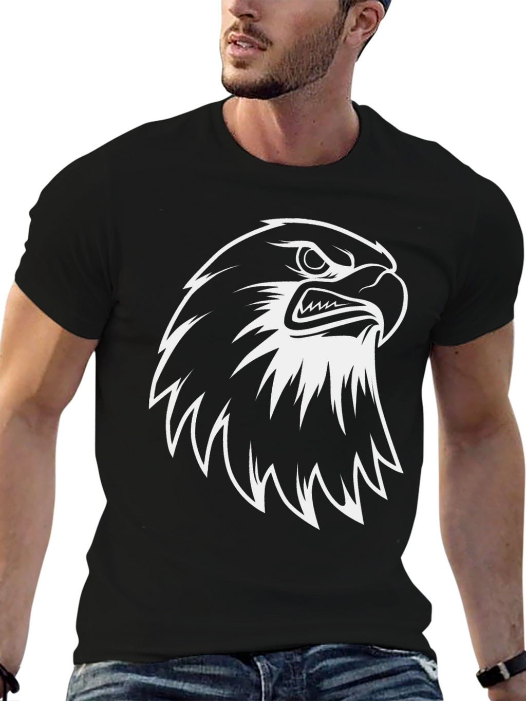 Eagle Graphic Tee - Black Cotton Casual