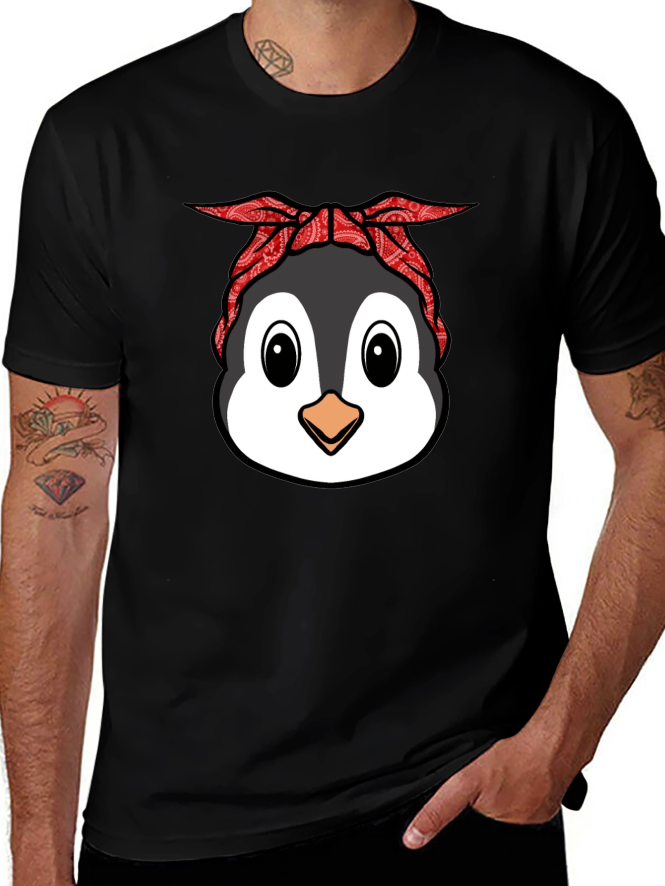 Cool Penguin Bandana Graphic T-Shirt
