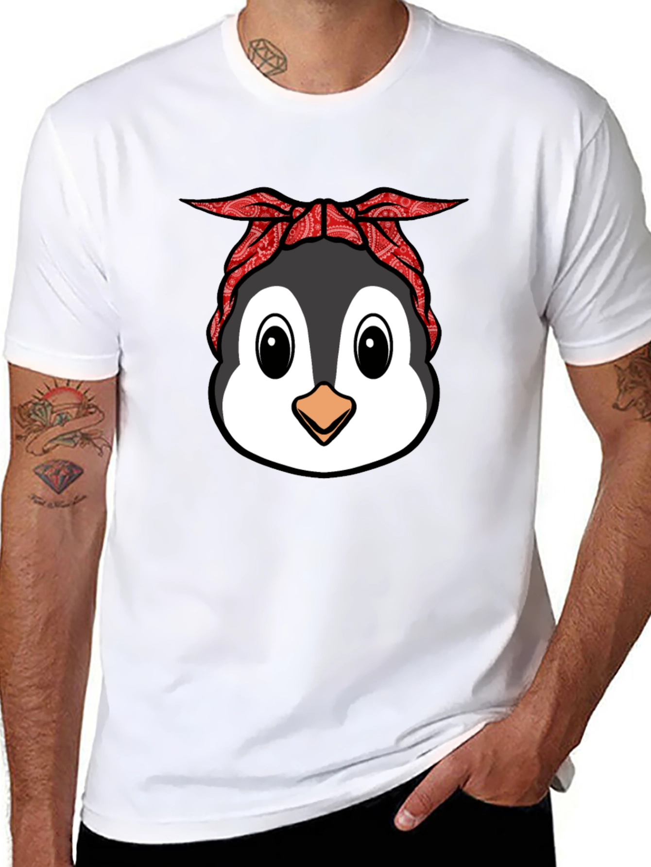 Cool Penguin Bandana Graphic T-Shirt