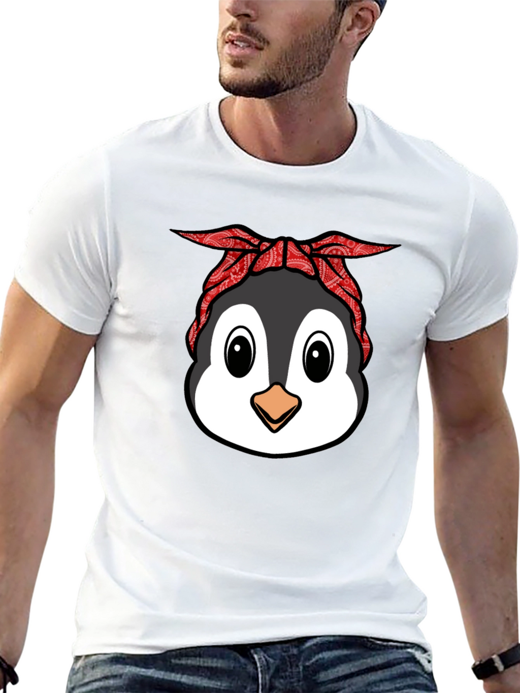 Cool Penguin Bandana Graphic T-Shirt
