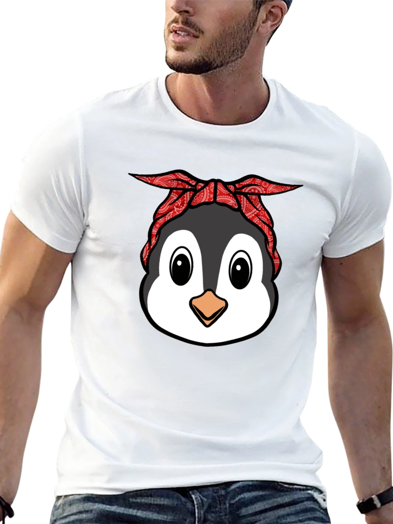 Cool Penguin Bandana Graphic T-Shirt