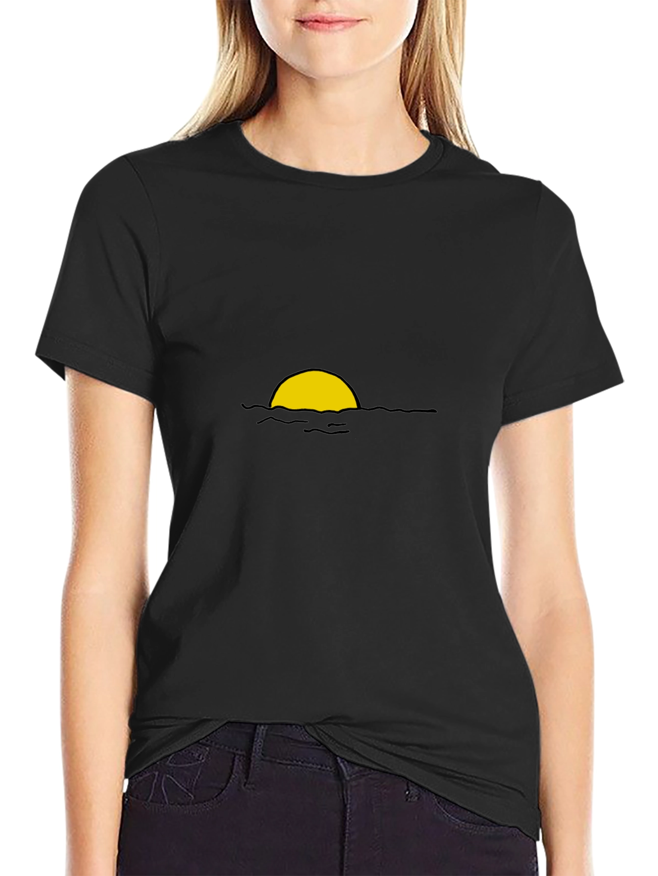 Sunset Graphic Tee - Black Cotton Blend Casual Wear