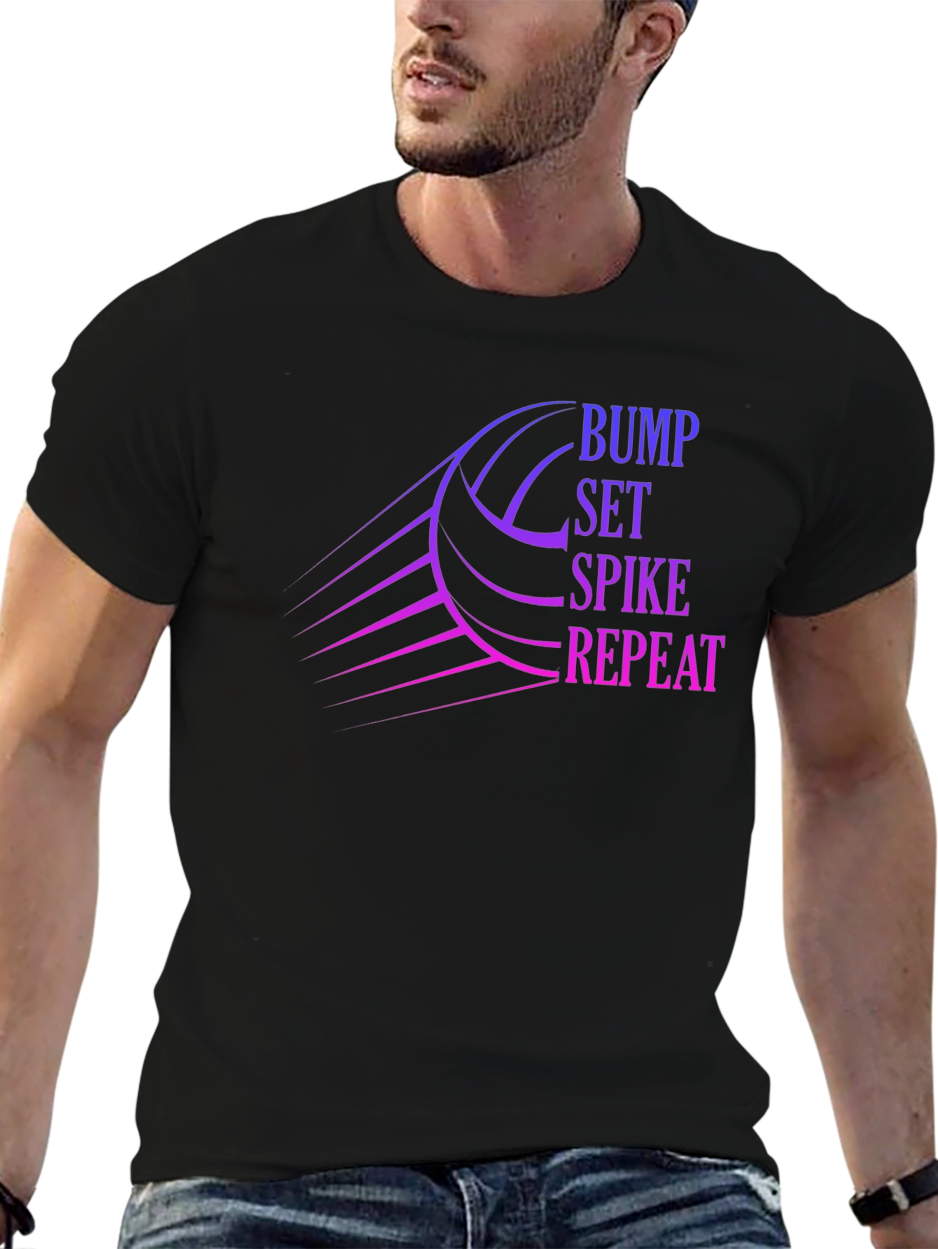 Volleyball Bump Set Spike Repeat Graphic T-Shirt