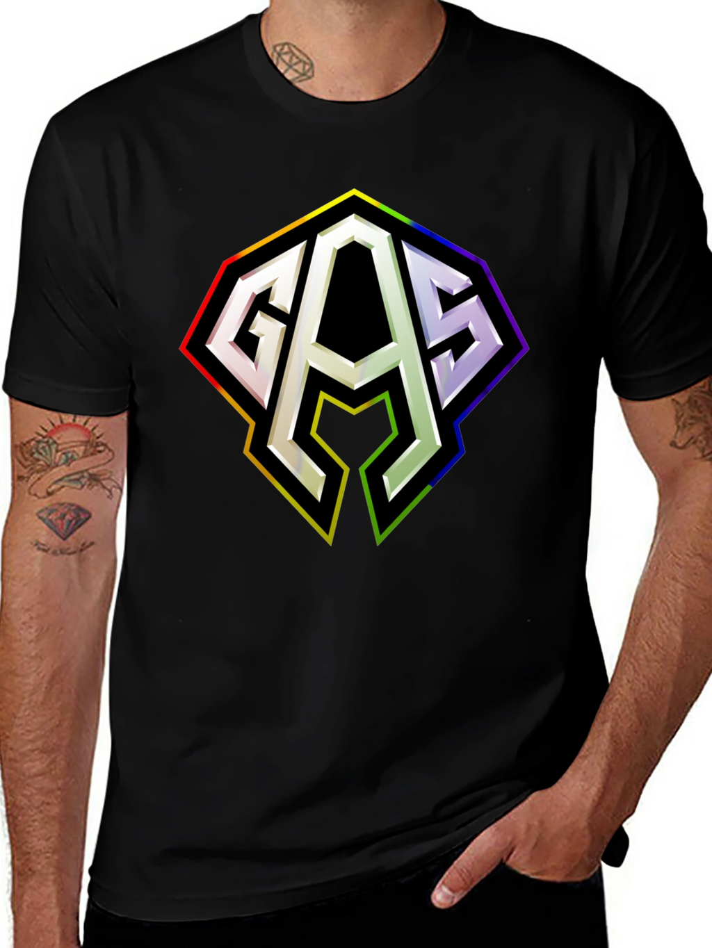 GAS Rainbow Logo Black T-Shirt