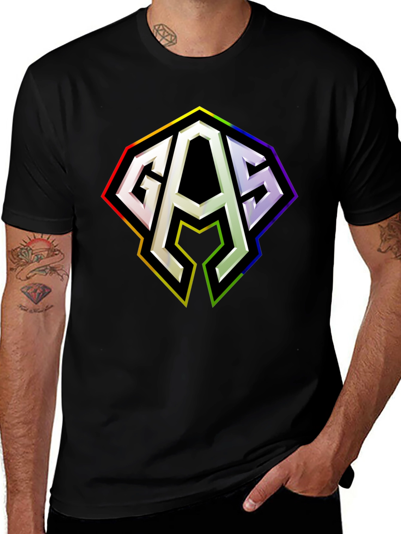 GAS Rainbow Logo Black T-Shirt