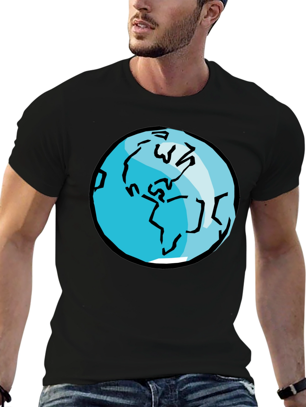 Earth Graphic Tee - Black Cotton T-Shirt