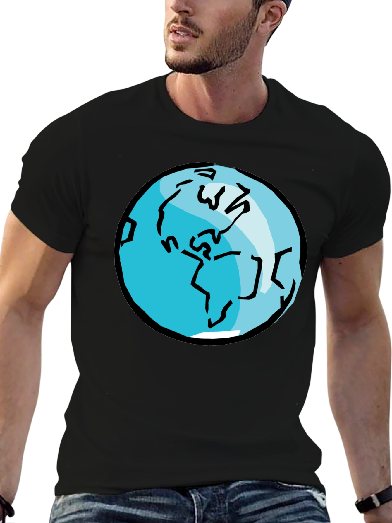 Earth Graphic Tee - Black Cotton T-Shirt