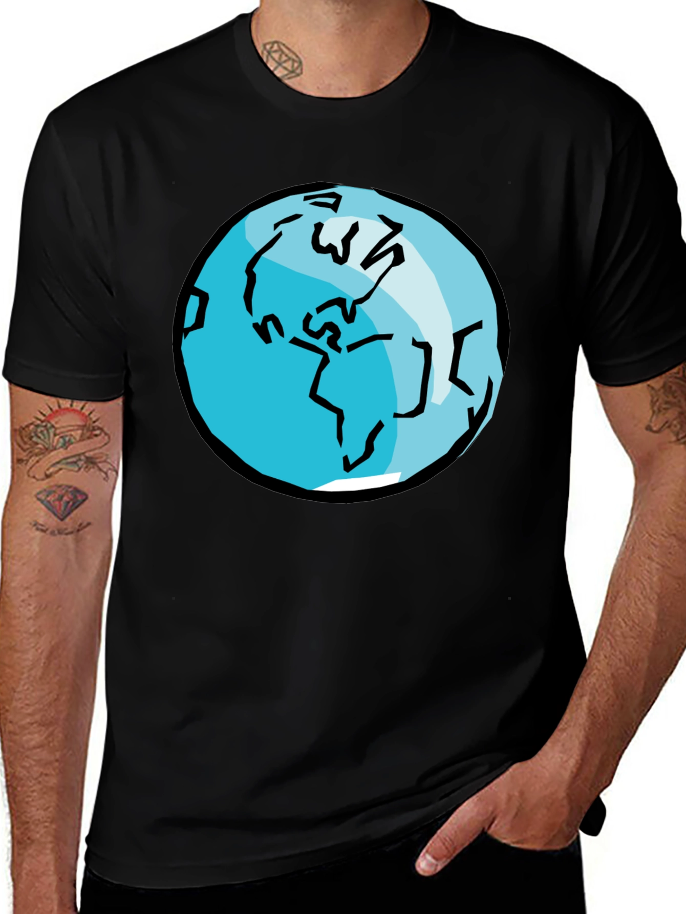 Earth Graphic Tee - Black Cotton T-Shirt