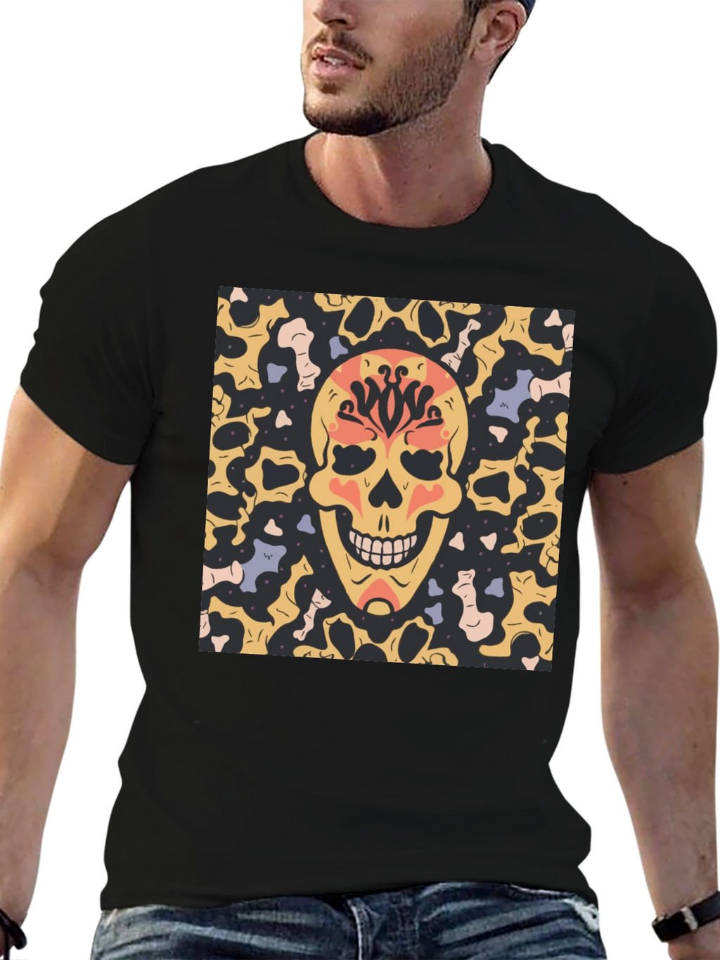 Skull Graphic Print T-Shirt - Black