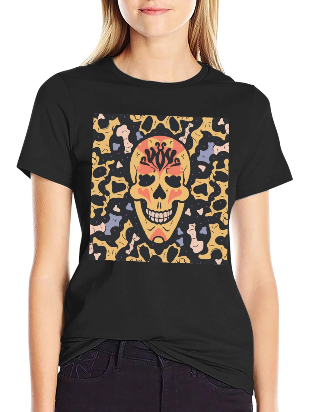 Skull Graphic Print T-Shirt - Black