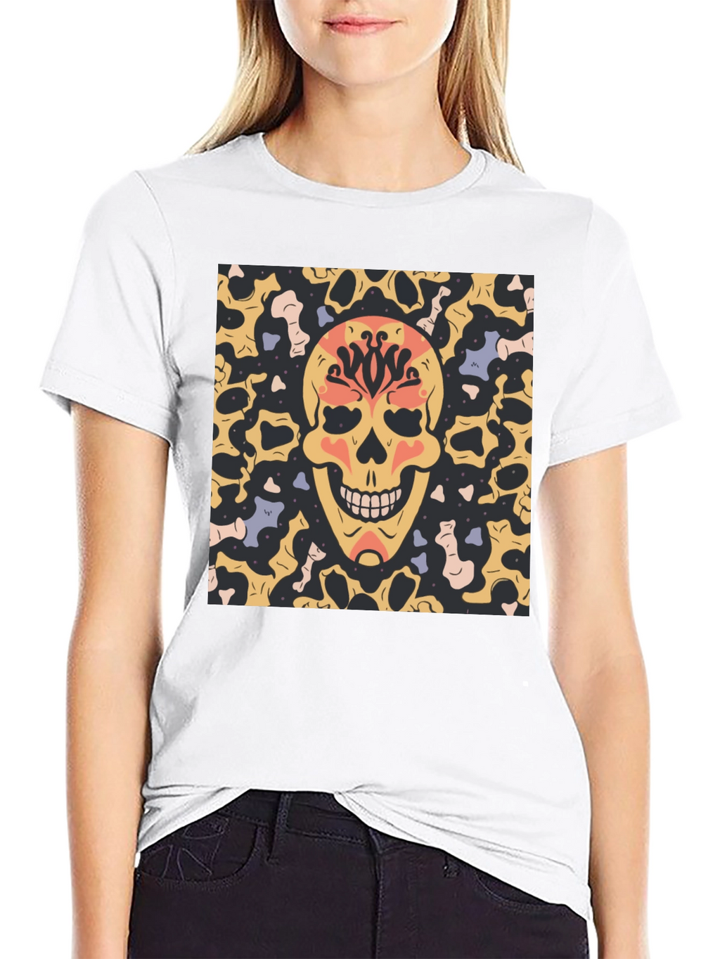 Skull Graphic Print T-Shirt - Black