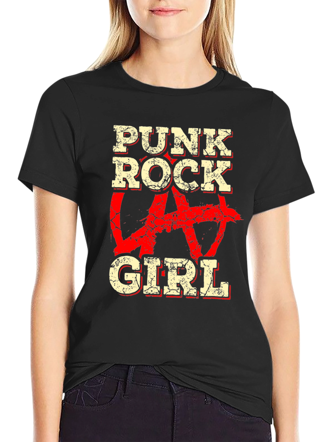Punk Rock Girl Graphic T-Shirt - Distressed Anarchy Tee