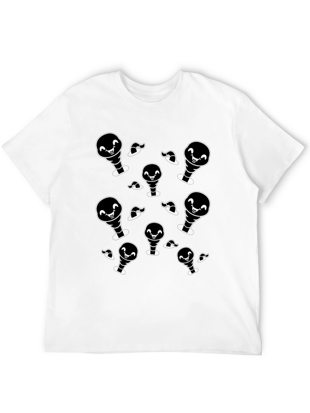 Mens Black Cartoon Ghost Pattern T-Shirt