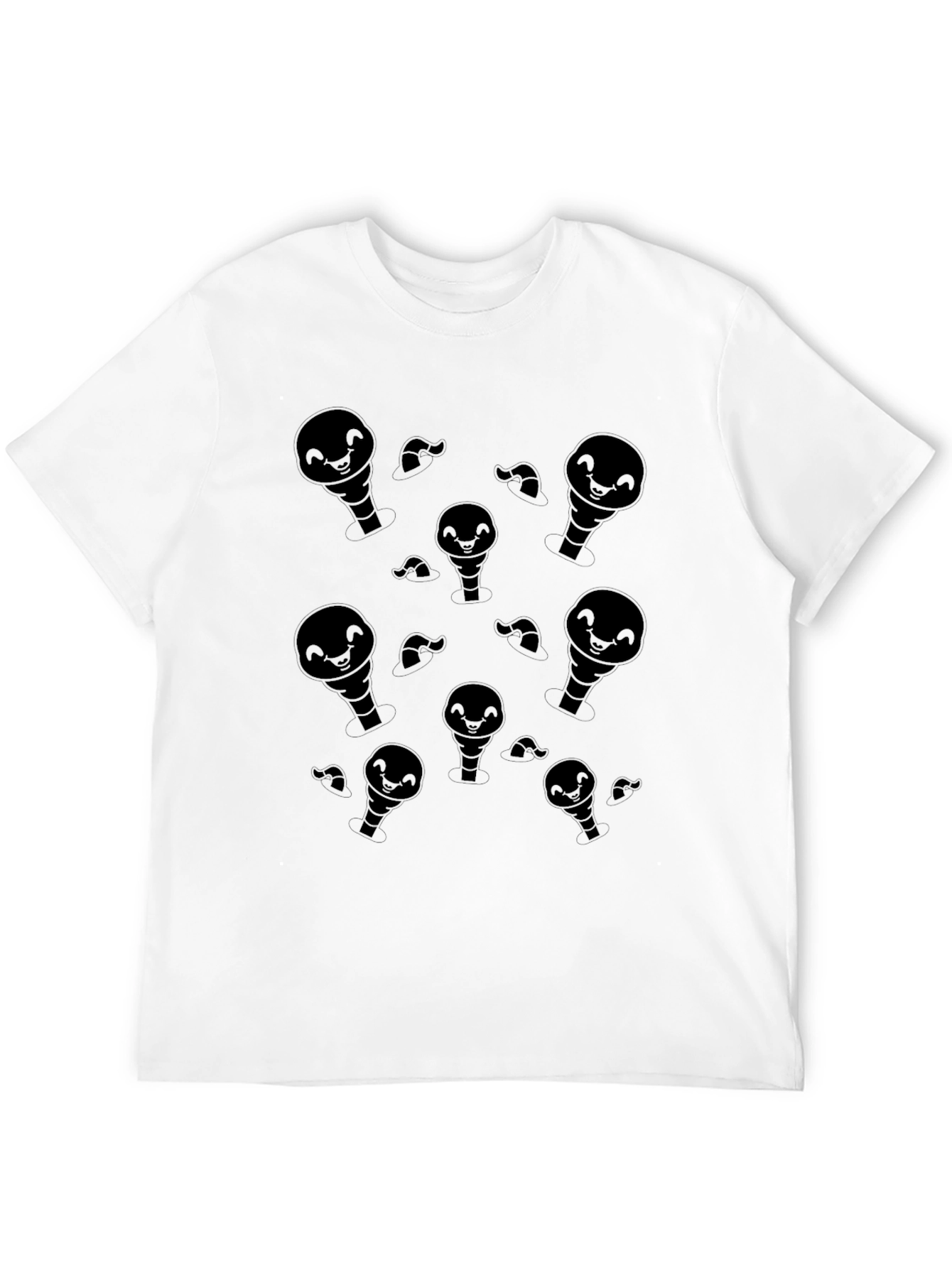 Mens Black Cartoon Ghost Pattern T-Shirt