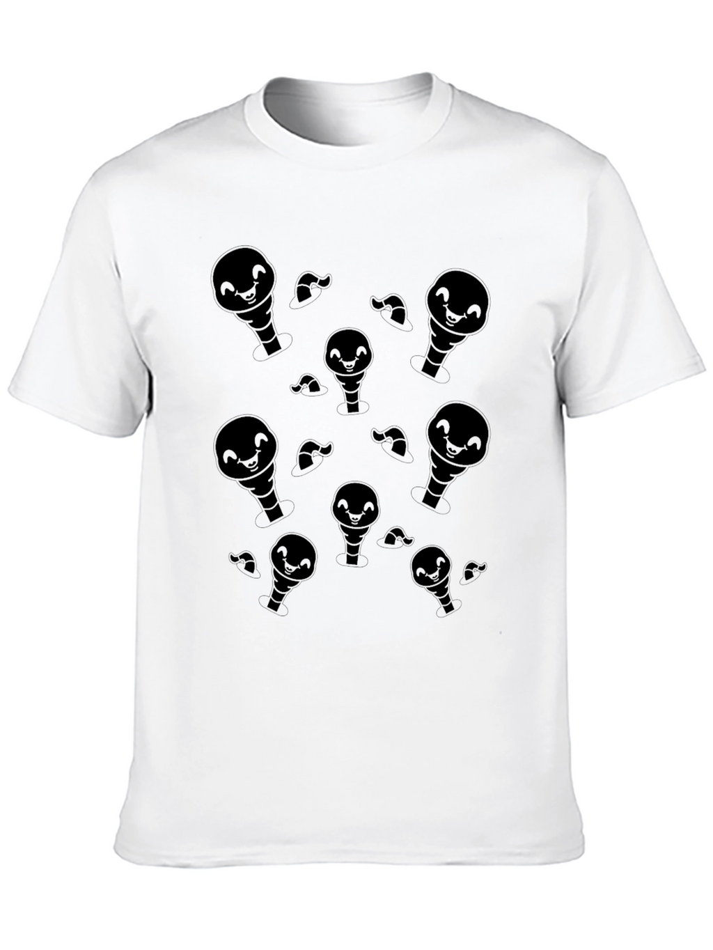 Mens Black Cartoon Ghost Pattern T-Shirt