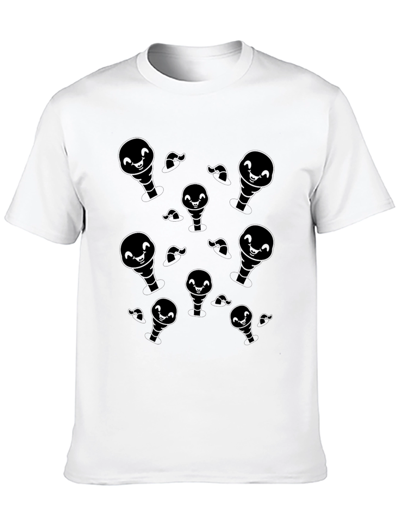 Mens Black Cartoon Ghost Pattern T-Shirt