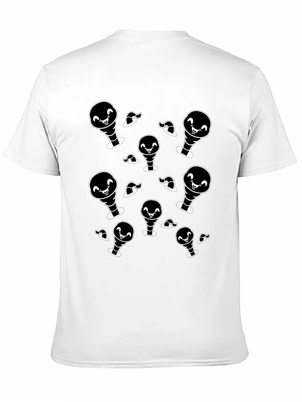 Mens Black Cartoon Ghost Pattern T-Shirt