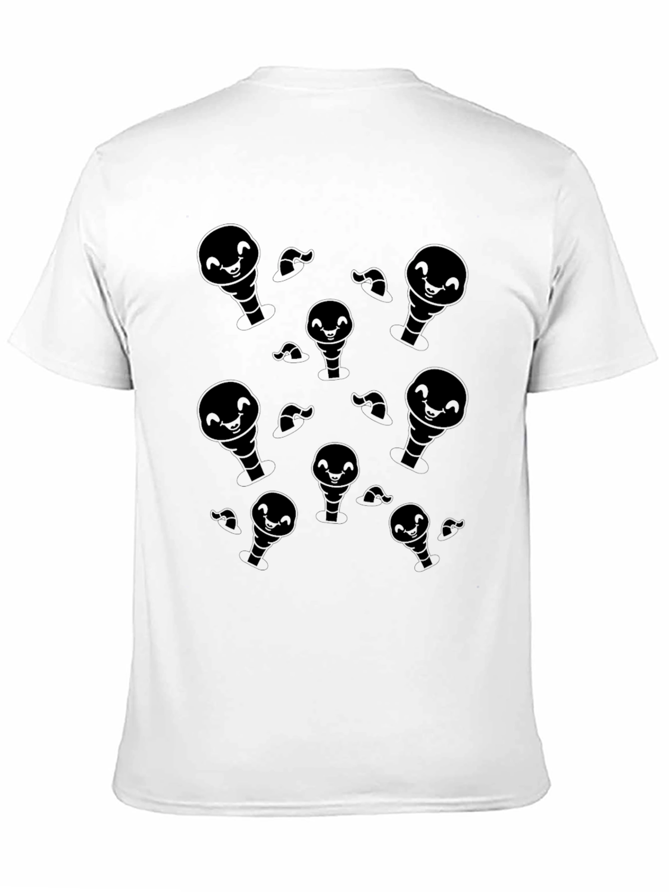 Mens Black Cartoon Ghost Pattern T-Shirt