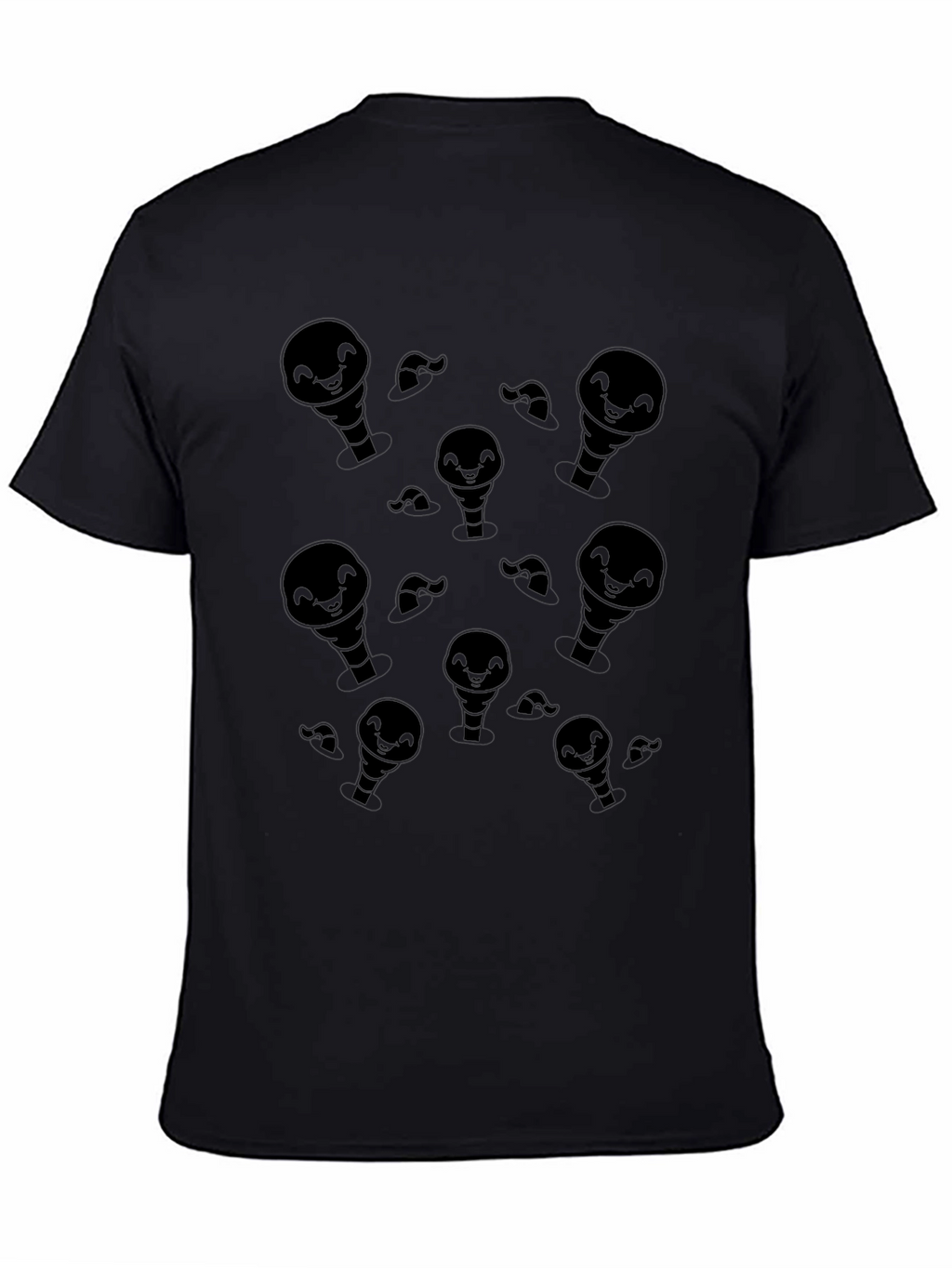 Mens Black Cartoon Ghost Pattern T-Shirt
