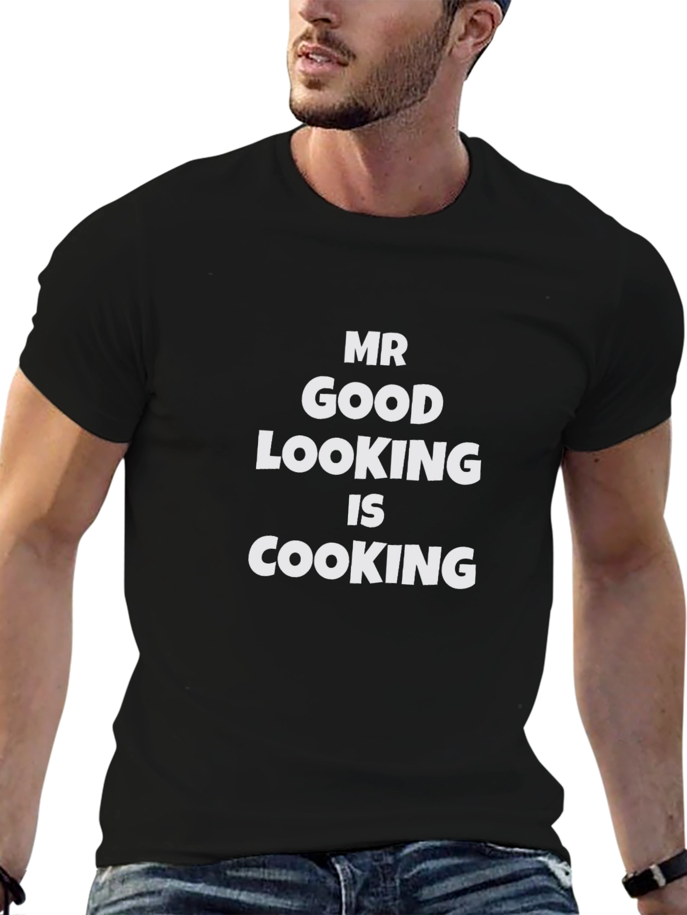 Mr Good Looking is Cooking - Black T-Shirt