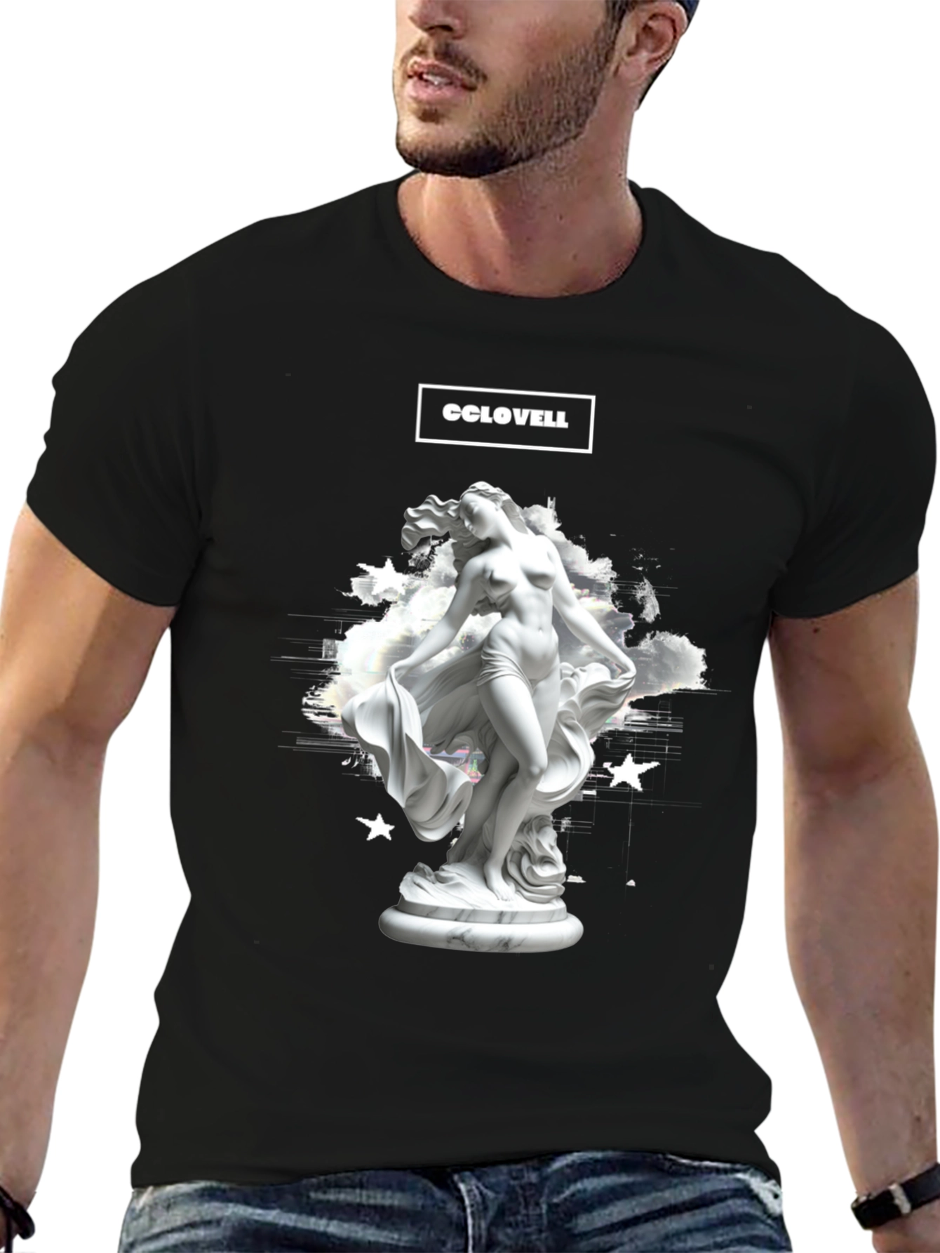 CCLOVELL Statue Graphic Tee - Black Cotton Blend Shirt