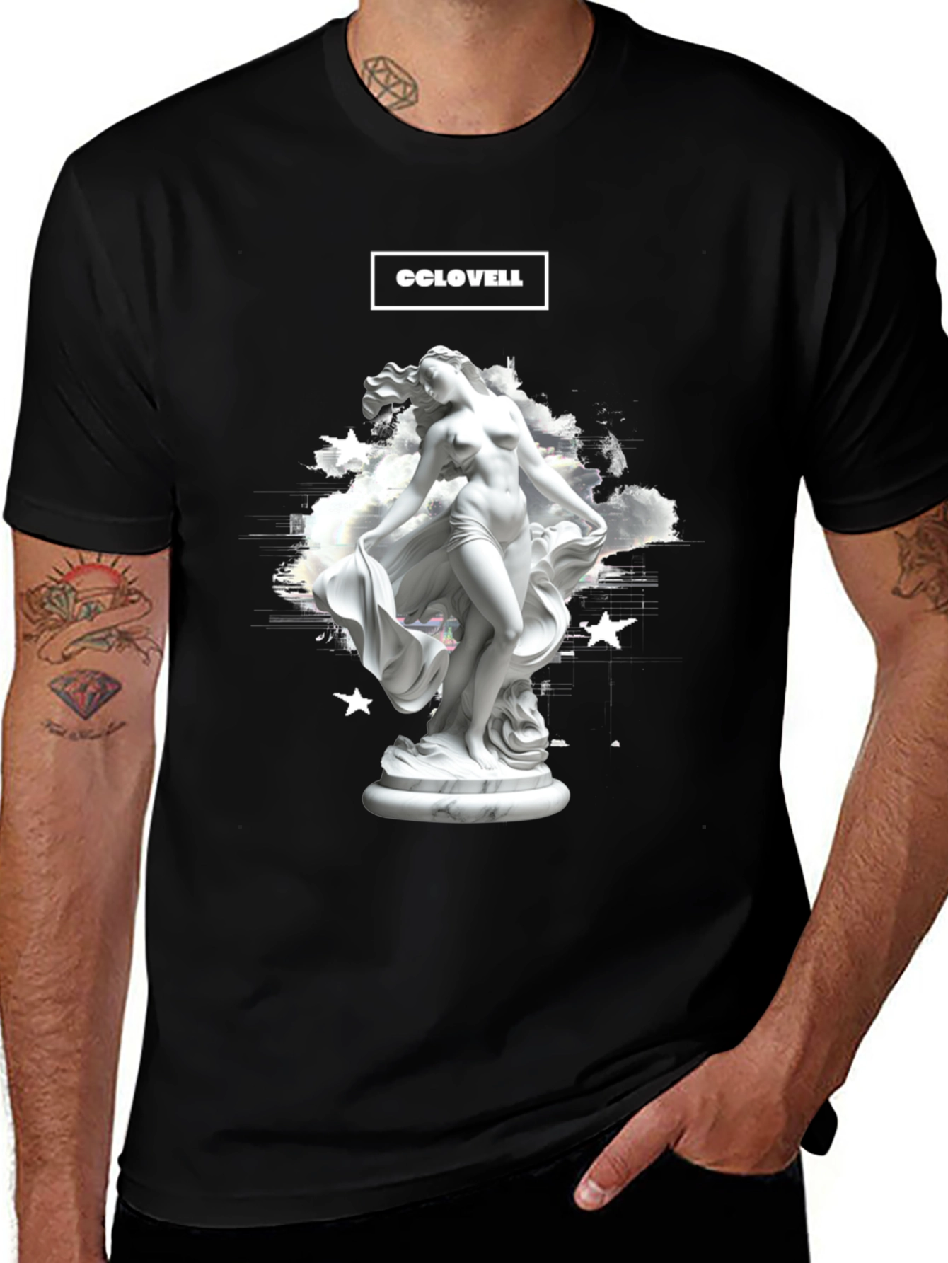 CCLOVELL Statue Graphic Tee - Black Cotton Blend Shirt