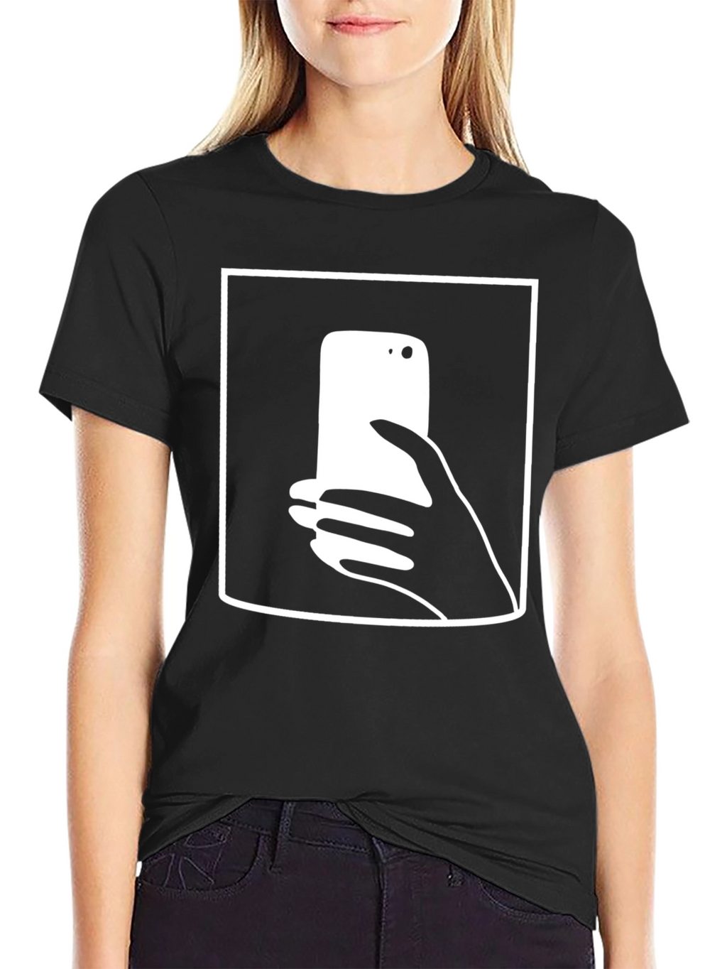 Modern Graphic Tee - Hand Holding Phone