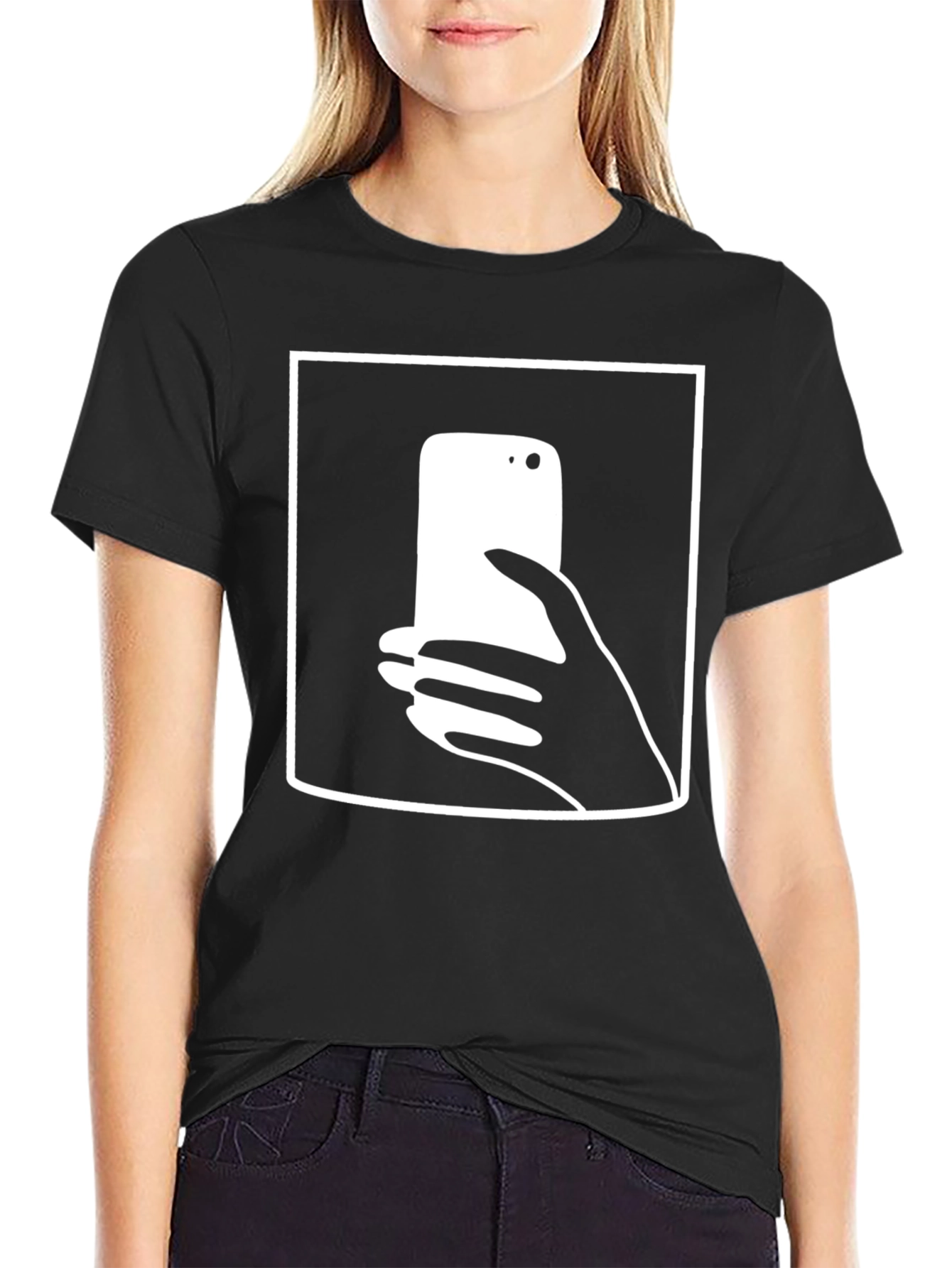 Modern Graphic Tee - Hand Holding Phone