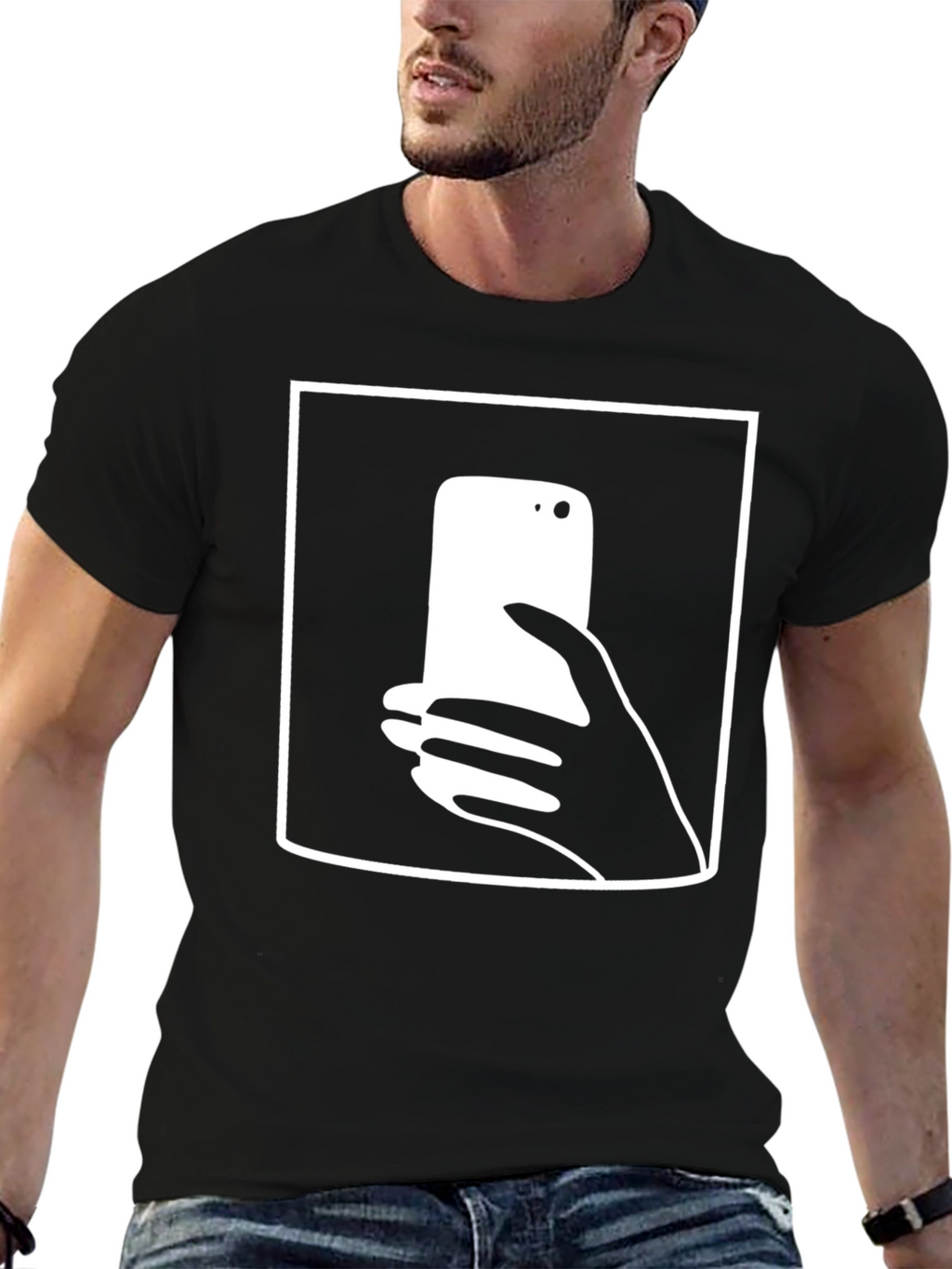 Modern Graphic Tee - Hand Holding Phone