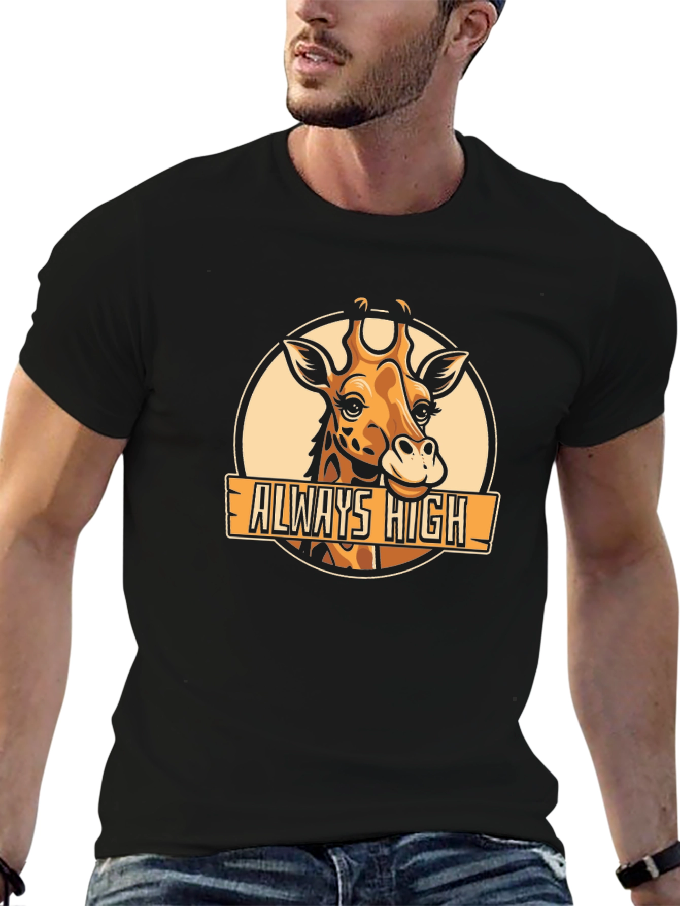 Always High Giraffe Black Graphic T-Shirt