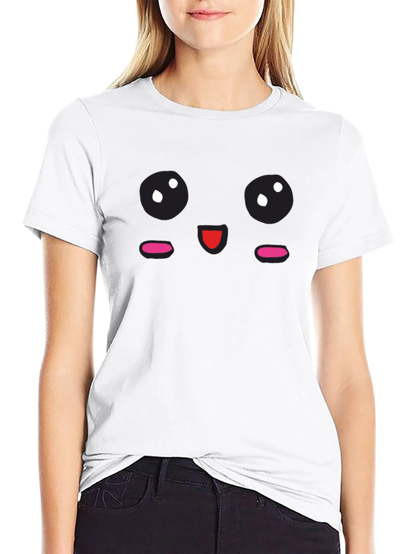Cute Face Graphic Black T-Shirt