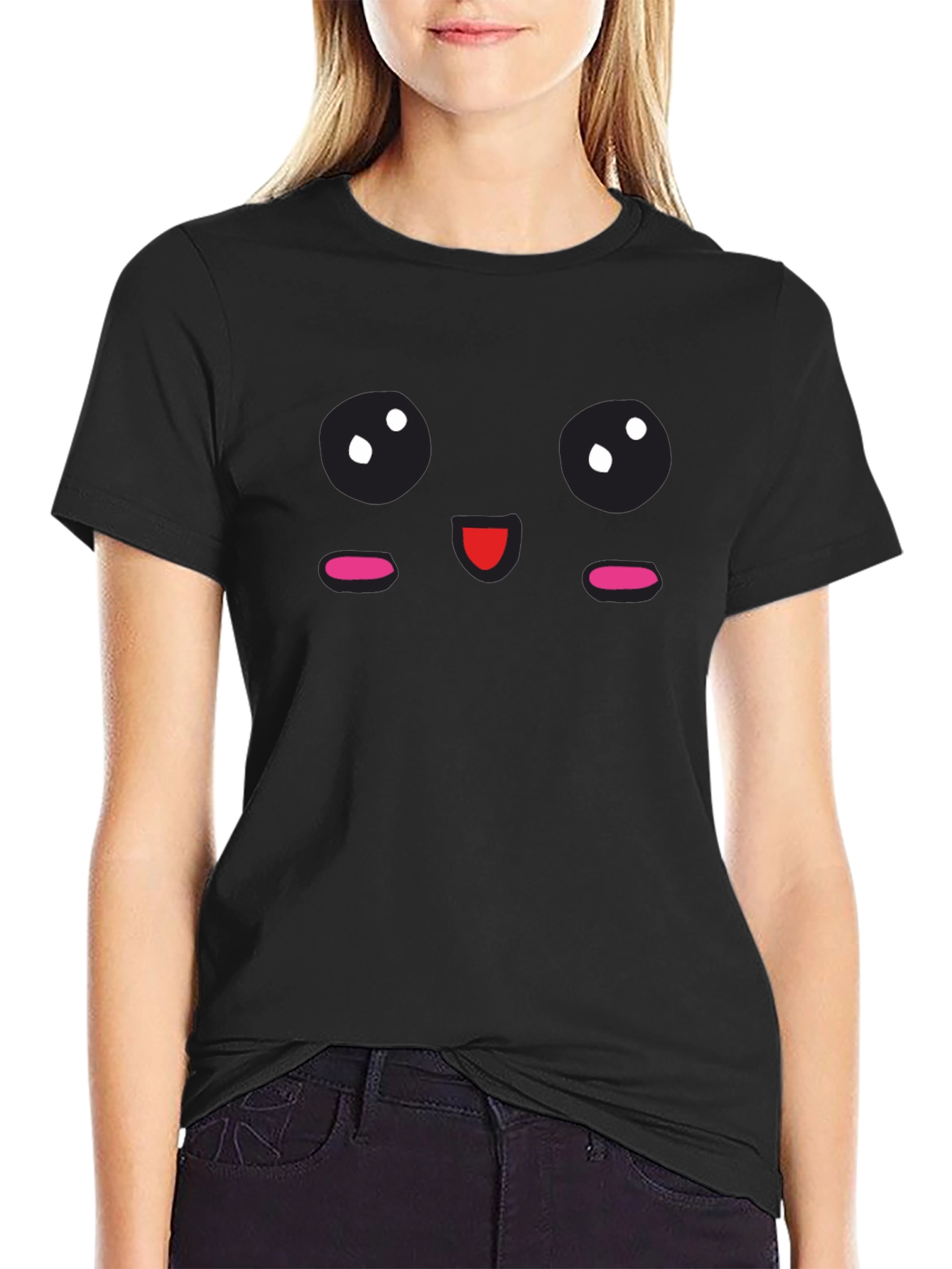 Cute Face Graphic Black T-Shirt