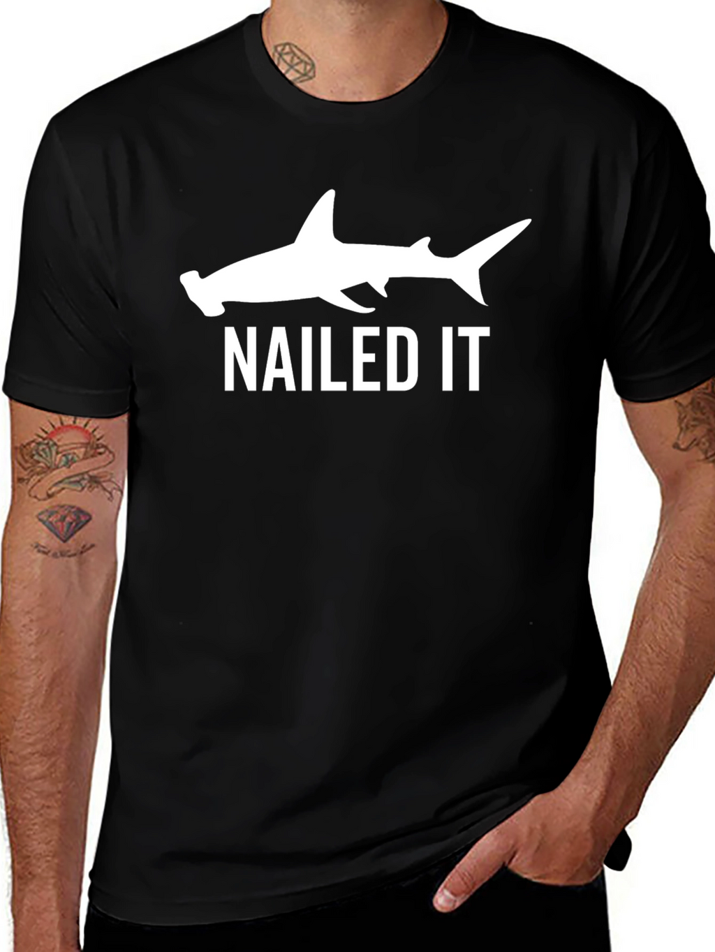 Hammerhead Shark Nailed It Funny Black T-Shirt