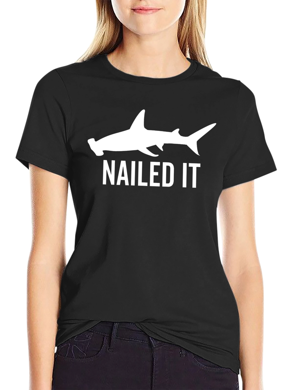 Hammerhead Shark Nailed It Funny Black T-Shirt
