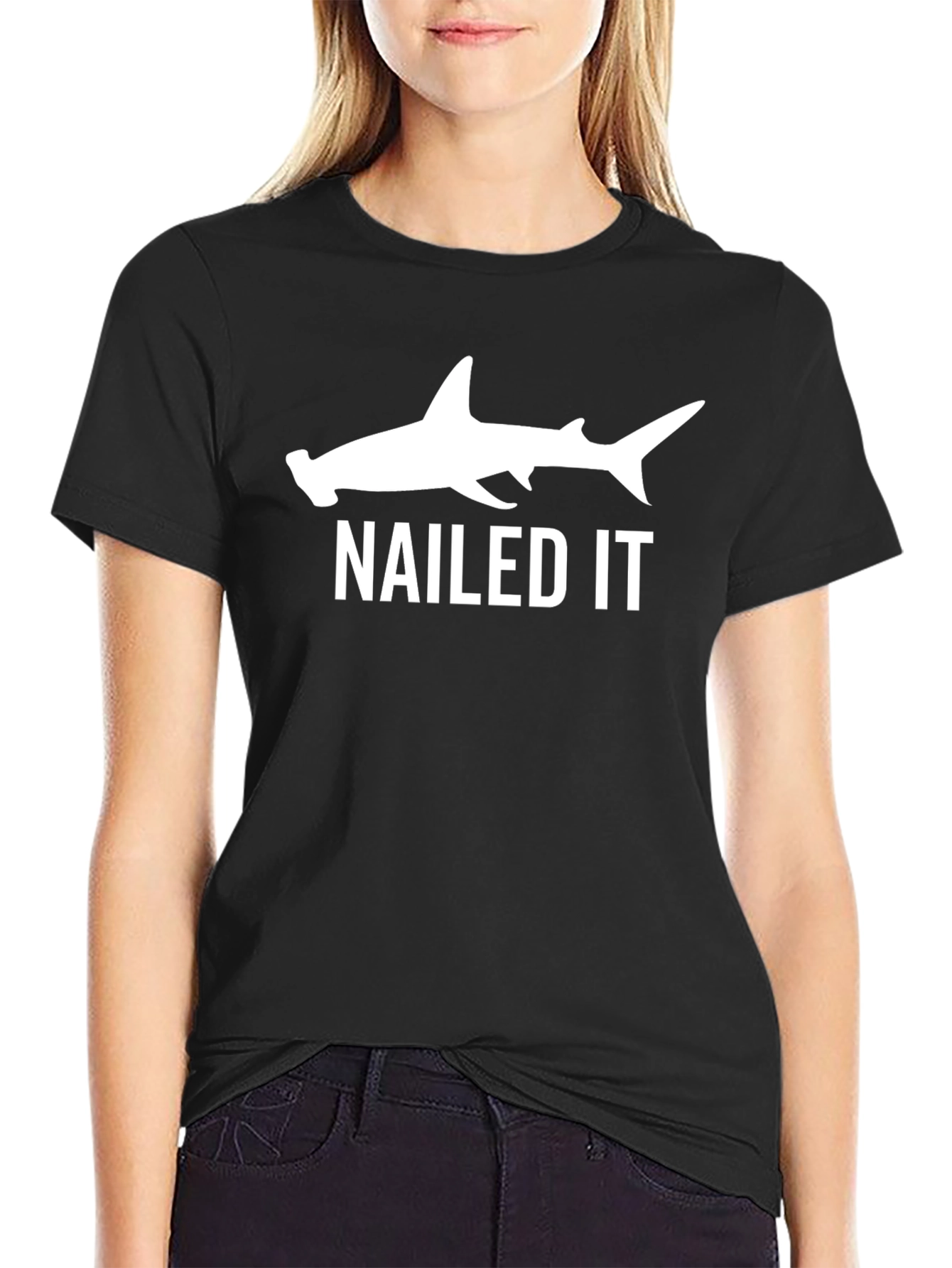 Hammerhead Shark Nailed It Funny Black T-Shirt
