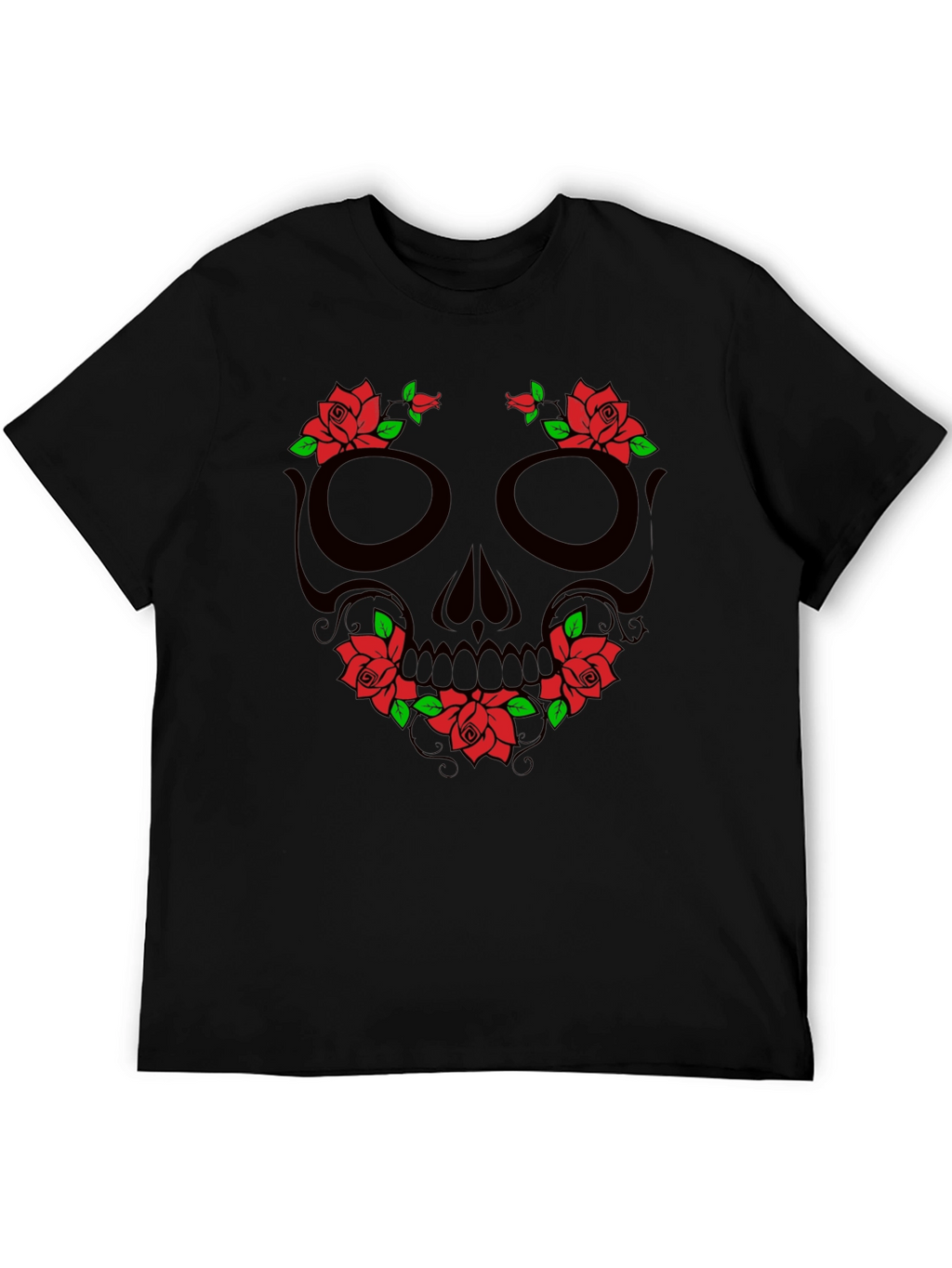 Skull & Roses Graphic T-Shirt - Black