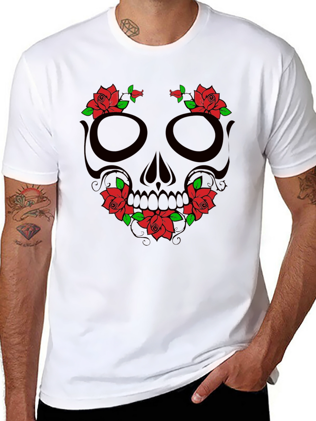 Skull & Roses Graphic T-Shirt - Black