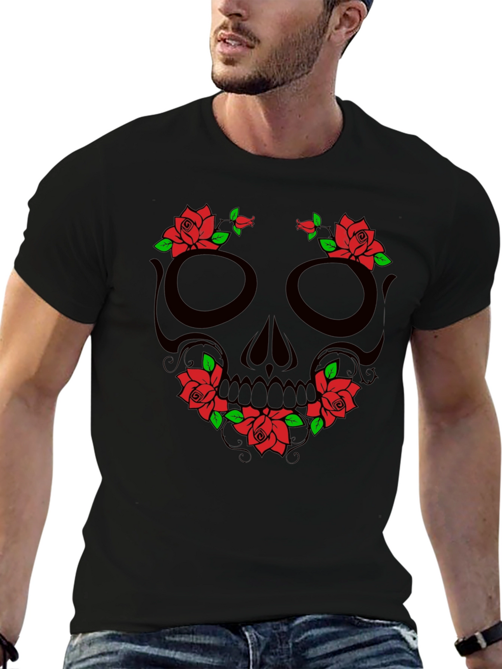 Skull & Roses Graphic T-Shirt - Black