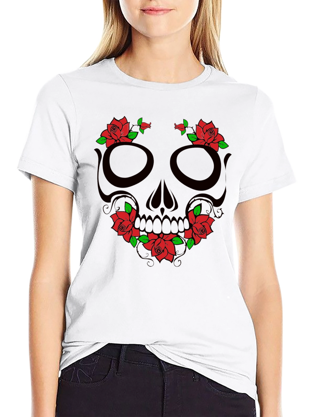 Skull & Roses Graphic T-Shirt - Black