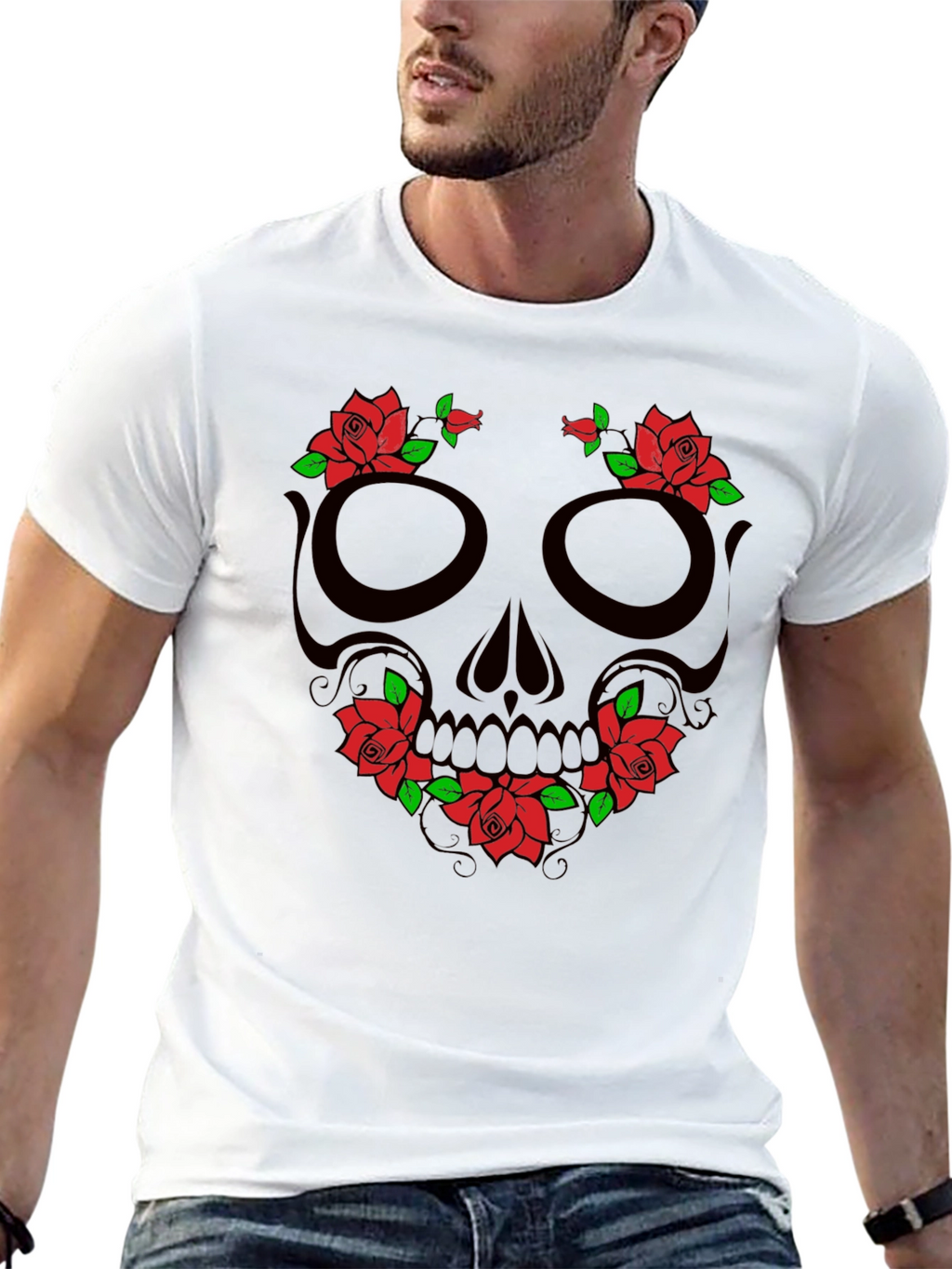 Skull & Roses Graphic T-Shirt - Black
