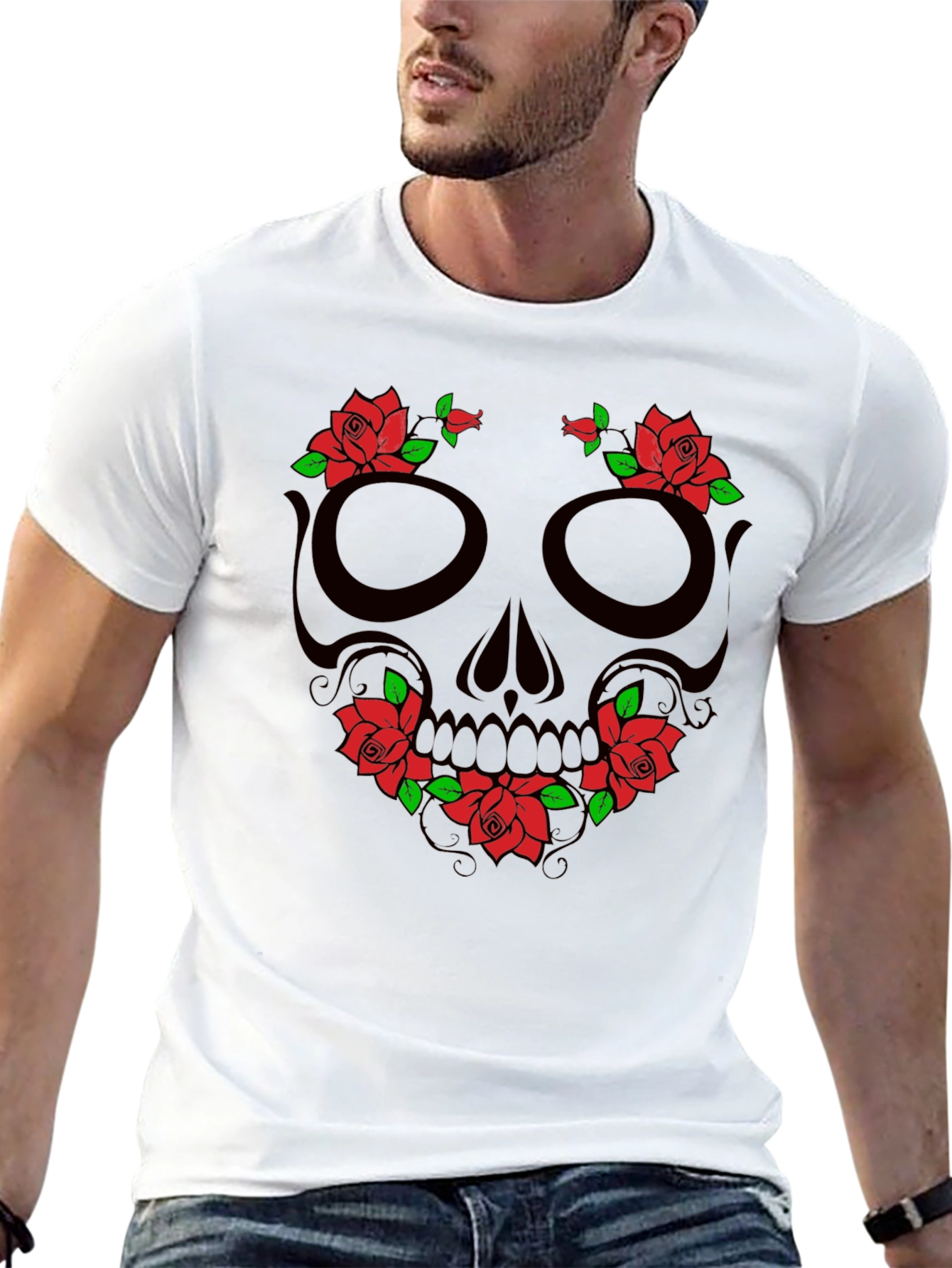 Skull & Roses Graphic T-Shirt - Black