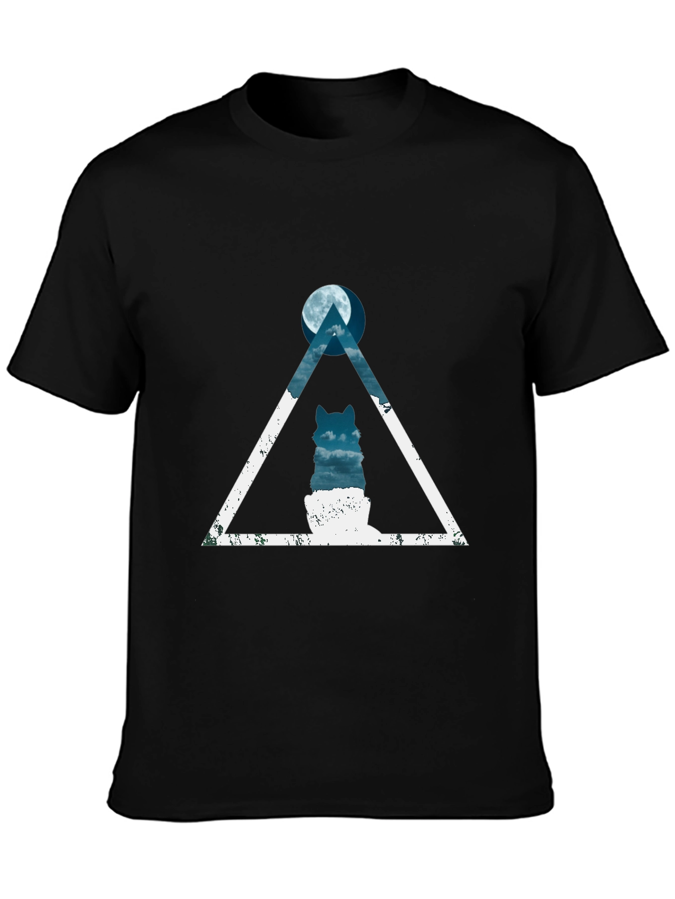 Geometric Wolf Moon Graphic Tee - Black Cotton